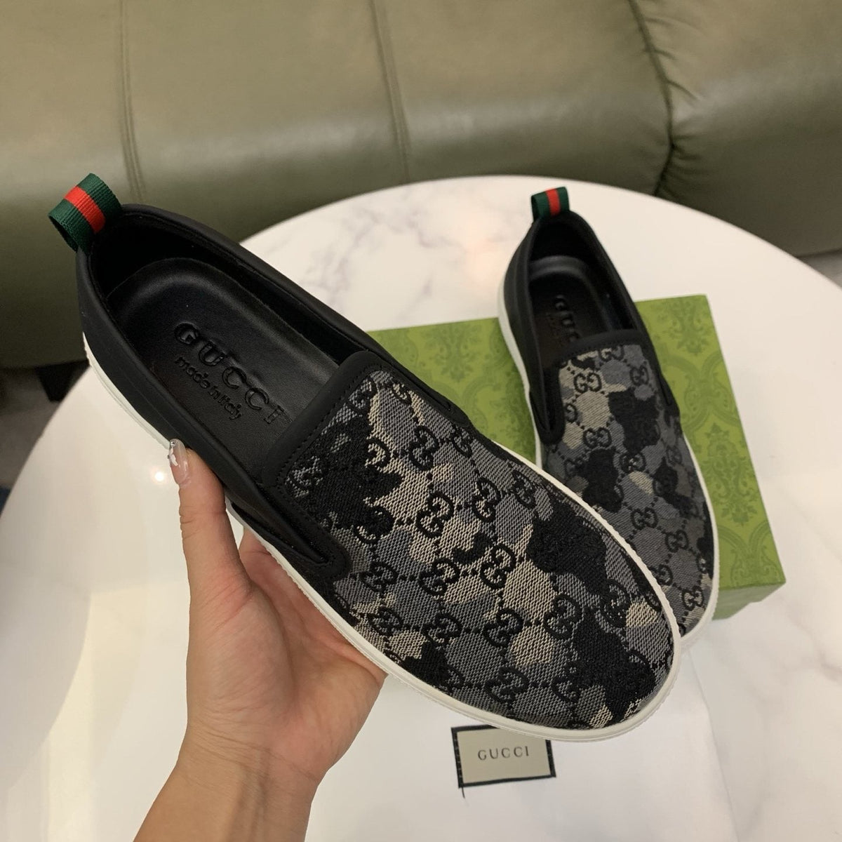 Gucci Patterned Slip-On Sneakers — model