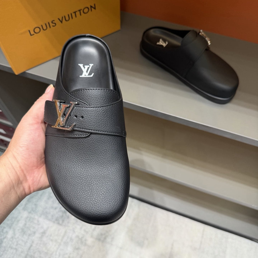 Louis Vuitton Textured Buckle Slide Sandals — side