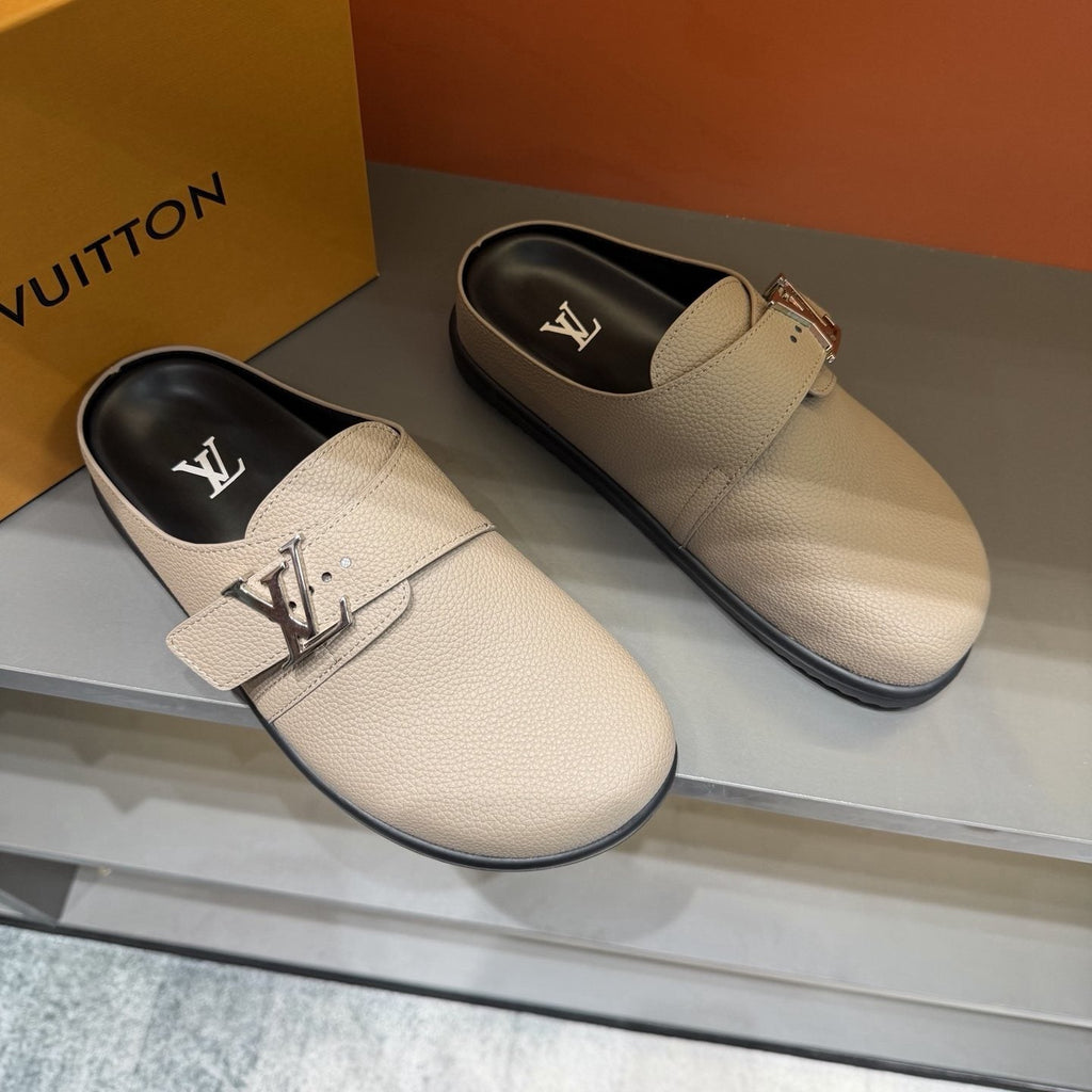 Louis Vuitton Textured Buckle Slide Sandals — front