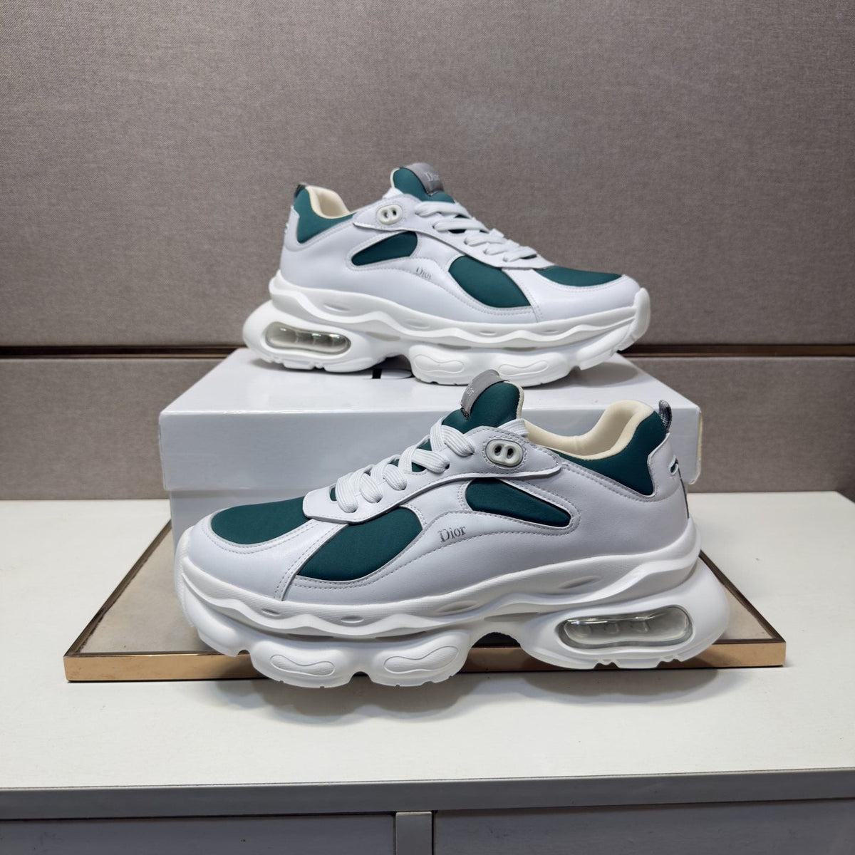 Dior Navy Blue, Black and Green Low-Top Sneakers — model