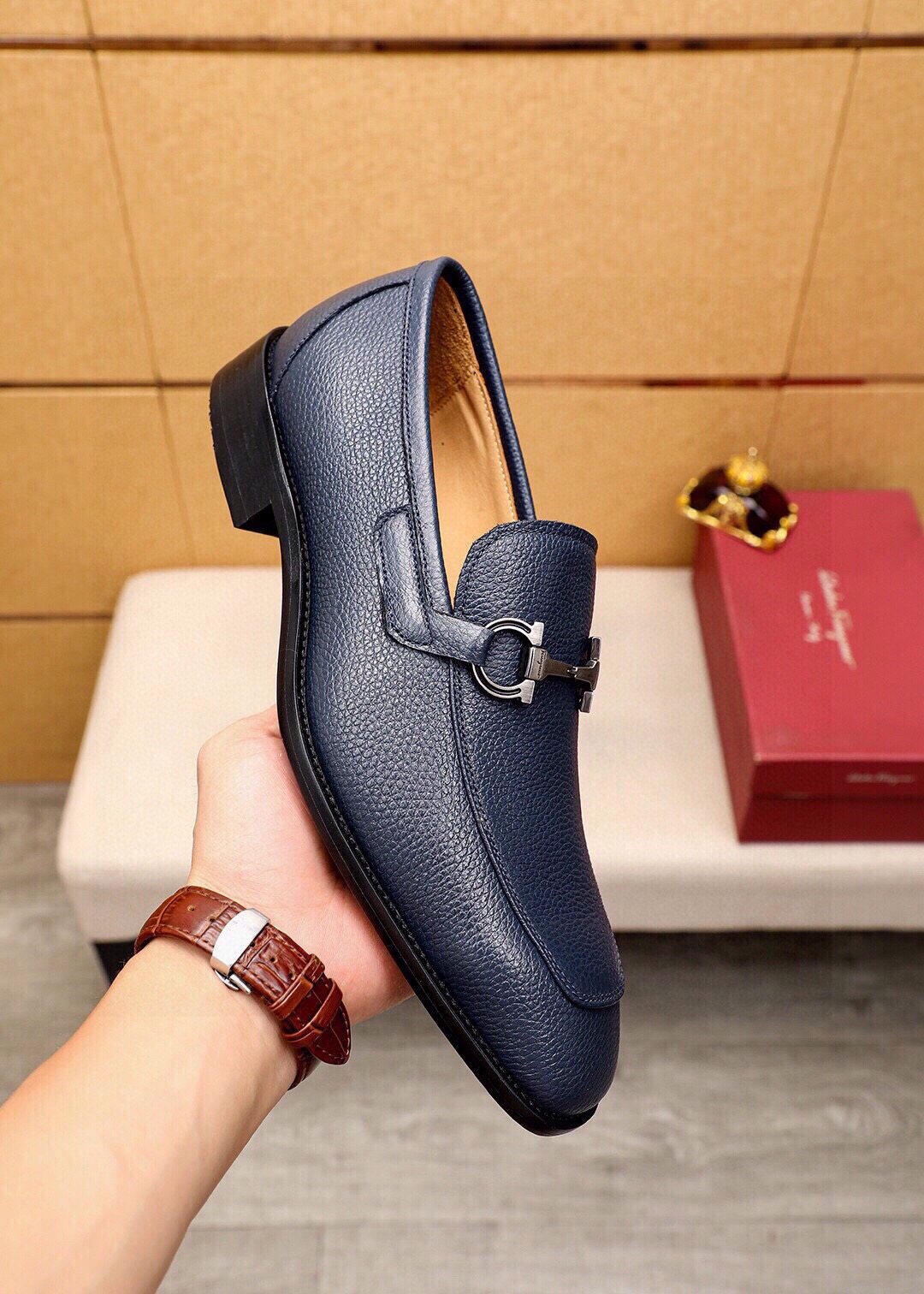 Ferragamo Textured Leather Bit Loafers — side