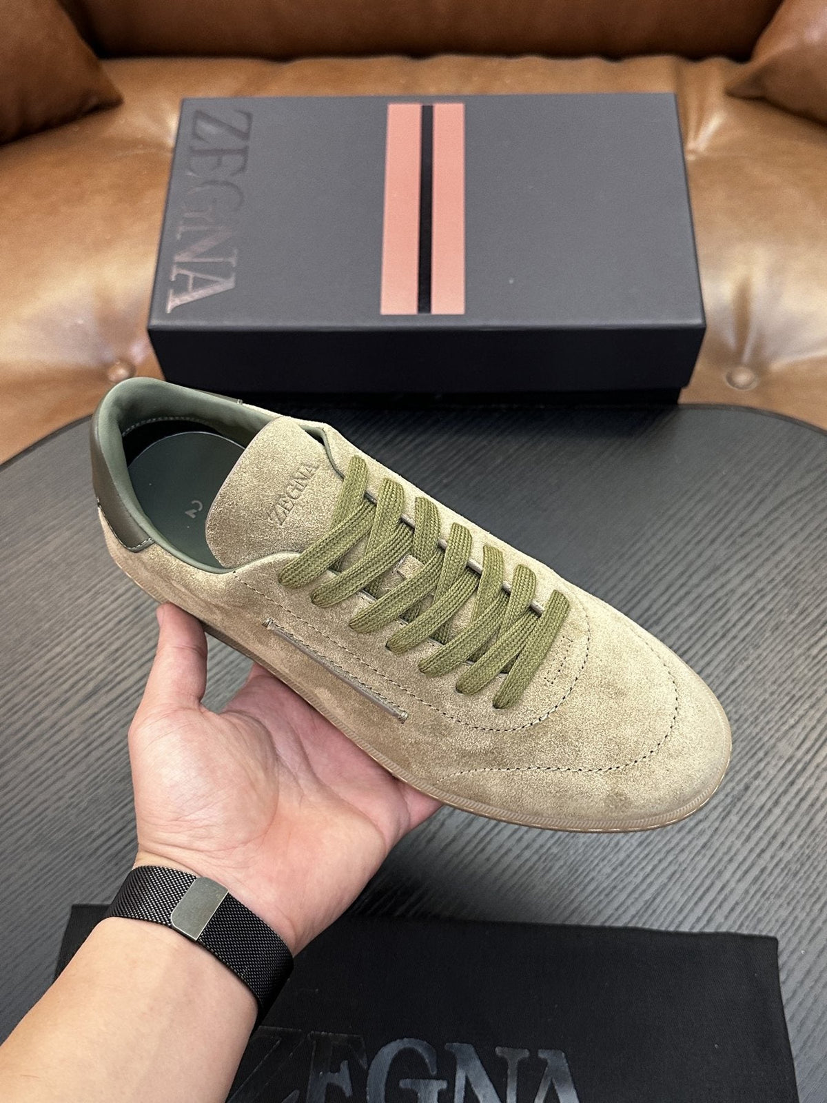 Zegna Suede Lace-Up Sneakers — front