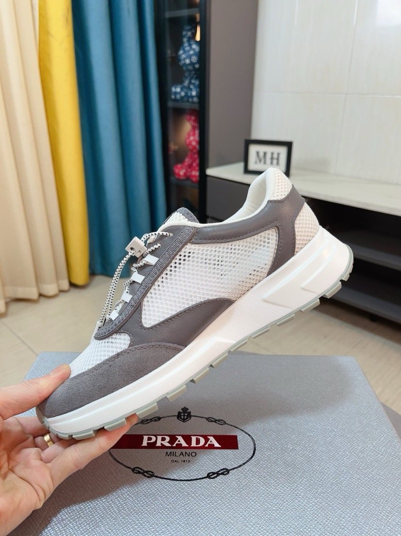 Prada Men's Mesh Lace-Up Sneakers — side