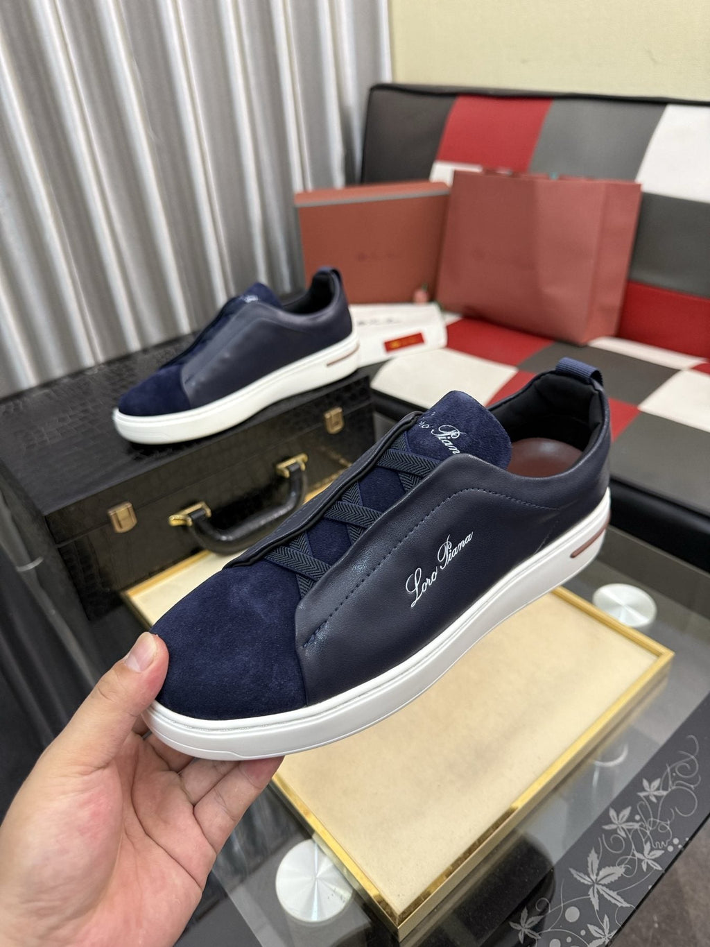 Loro Piana Side-Logo Slip-On Sneakers — side