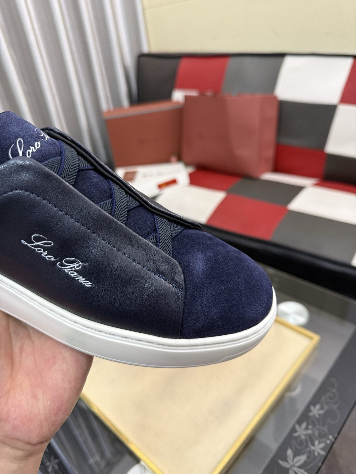 Loro Piana Side-Logo Slip-On Sneakers — side
