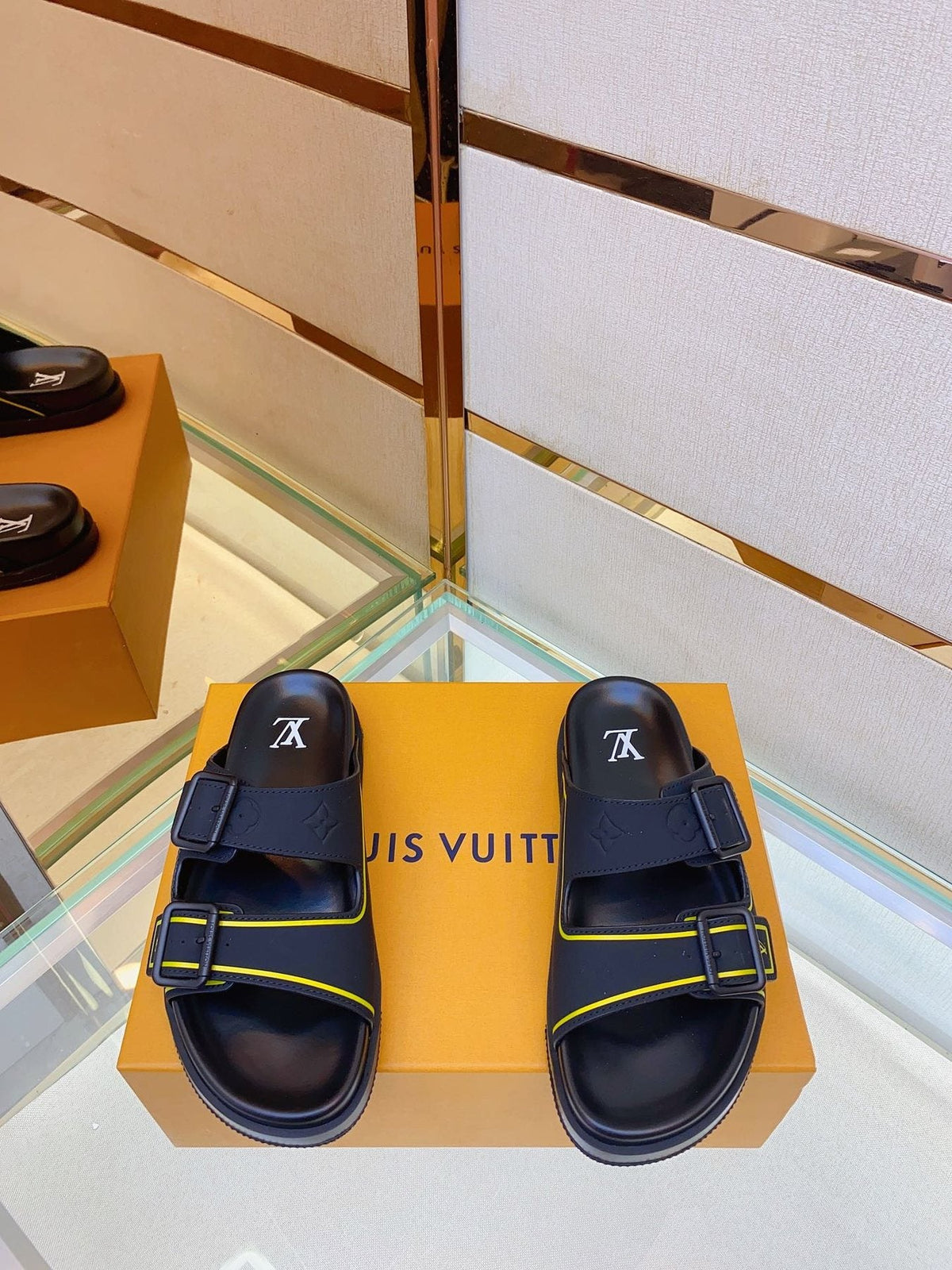 Louis Vuitton Two-Buckle Slide Sandals — front