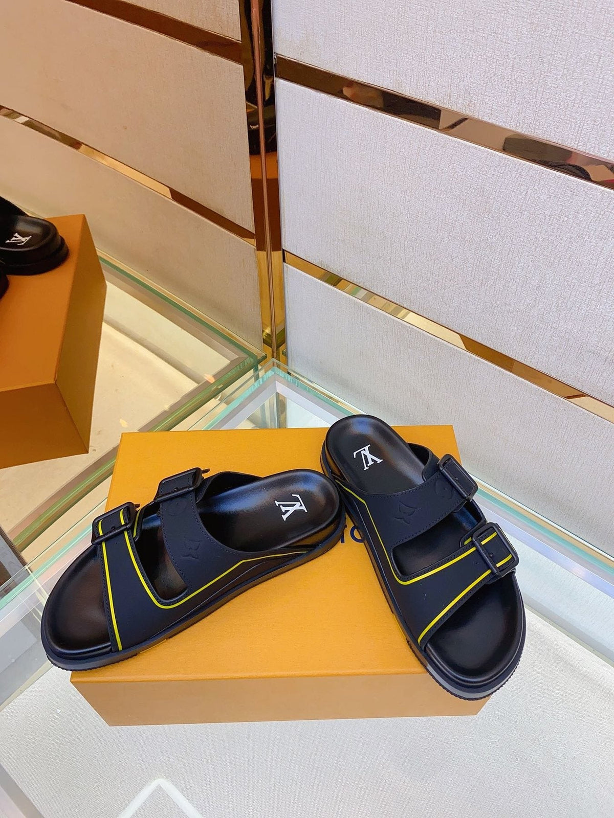 Louis Vuitton Two-Buckle Slide Sandals — front