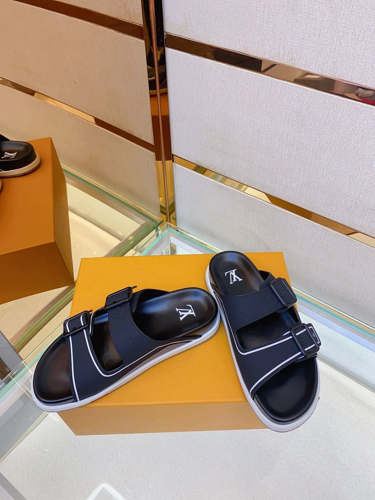 Louis Vuitton Two-Buckle Slide Sandals — front
