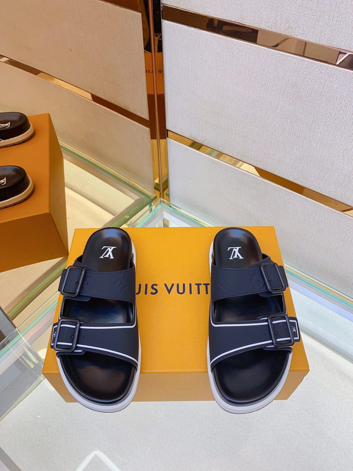 Louis Vuitton Two-Buckle Slide Sandals — front