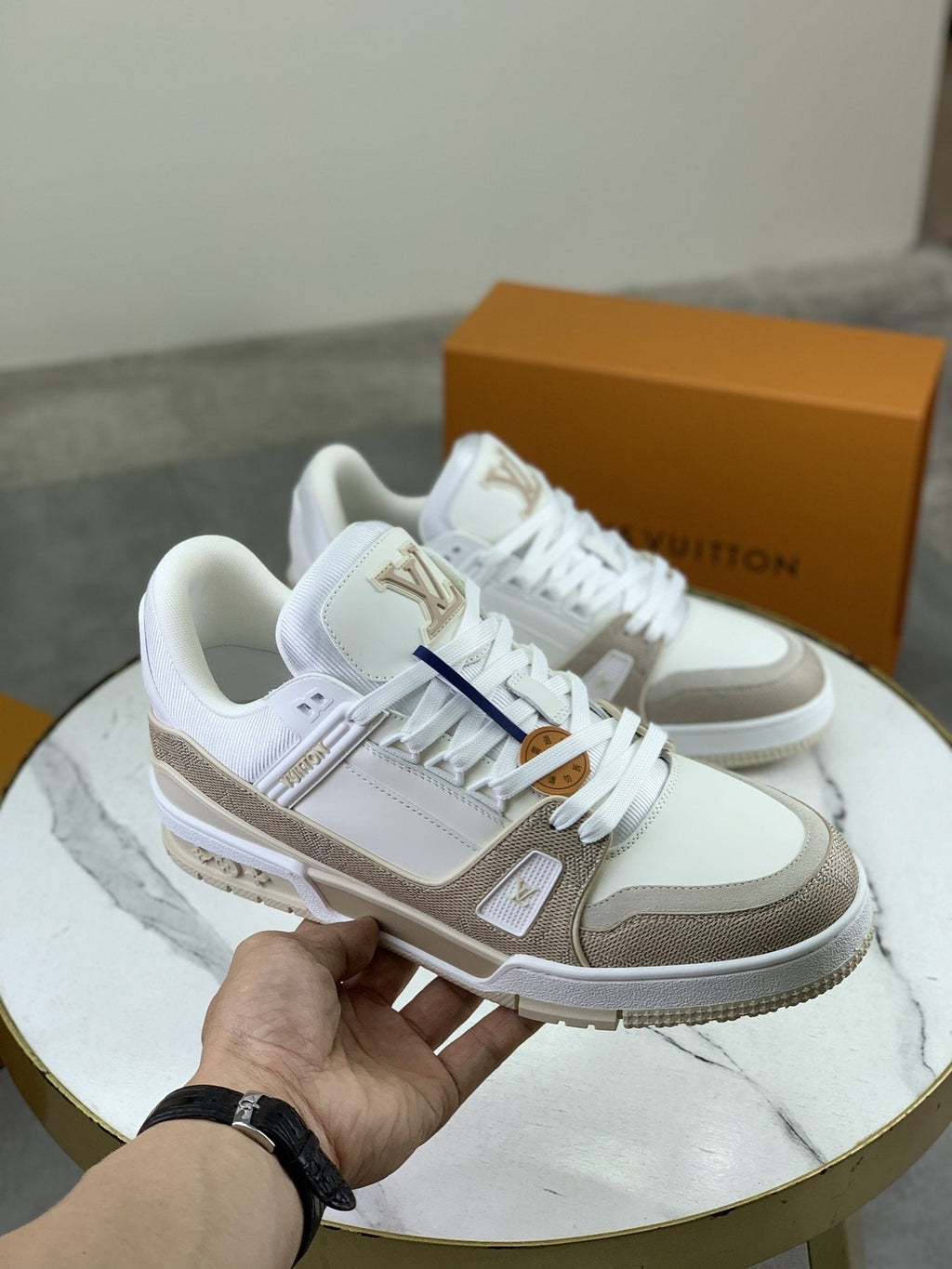 Louis Vuitton White and Beige Low-Top Sneakers — model