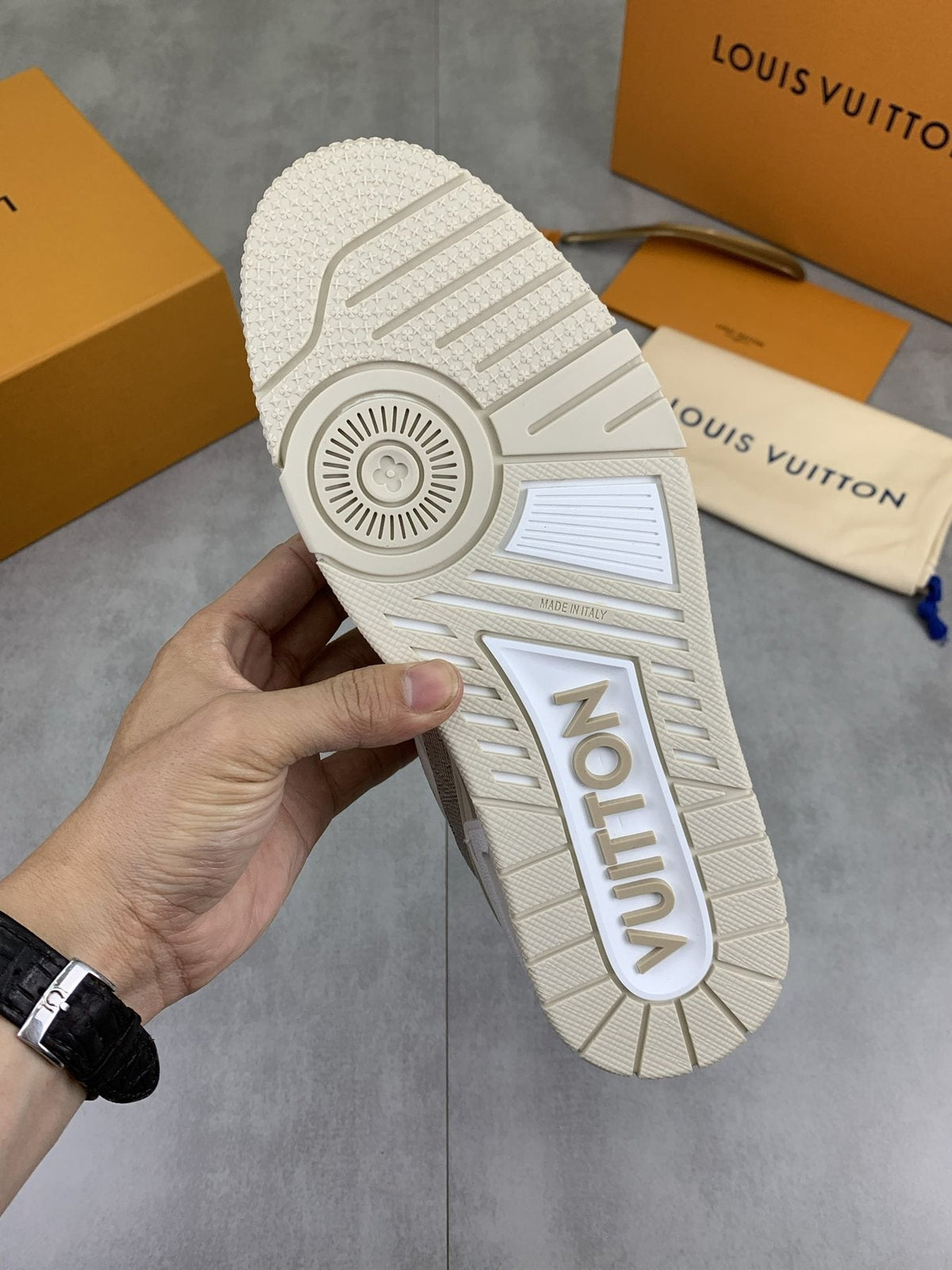Louis Vuitton White and Beige Low-Top Sneakers — detail