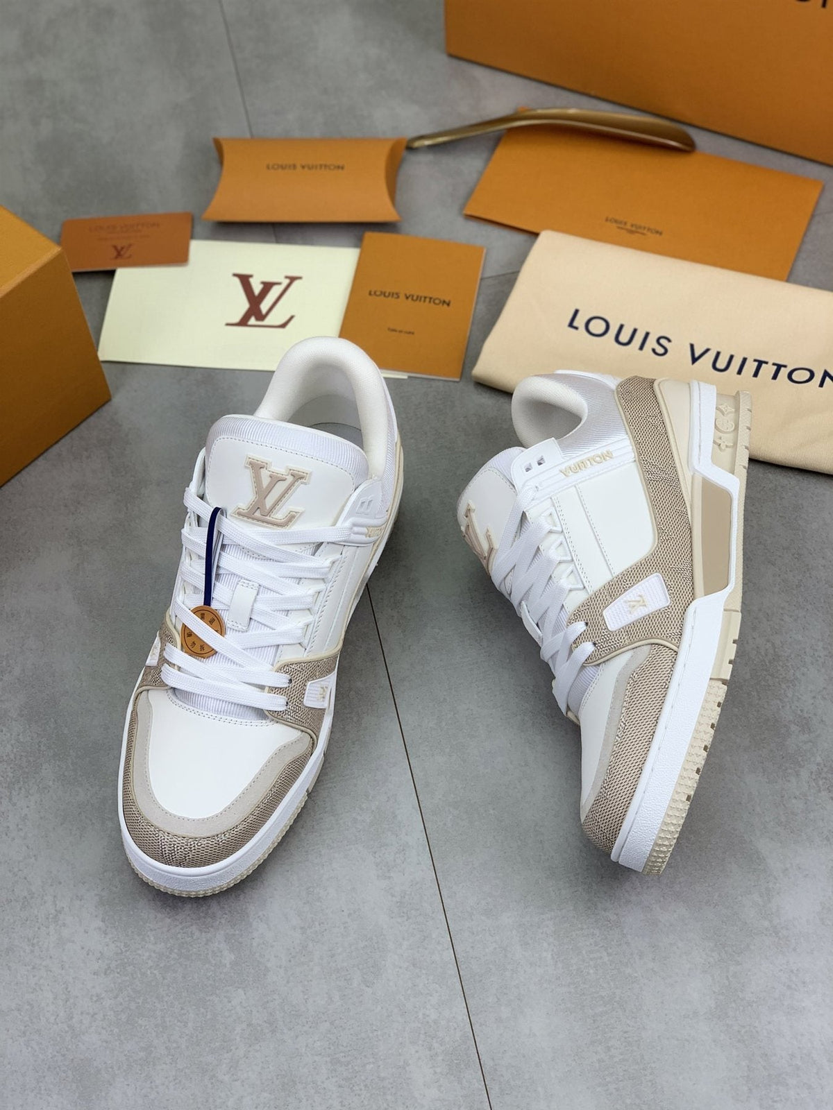 Louis Vuitton White and Beige Low-Top Sneakers — side