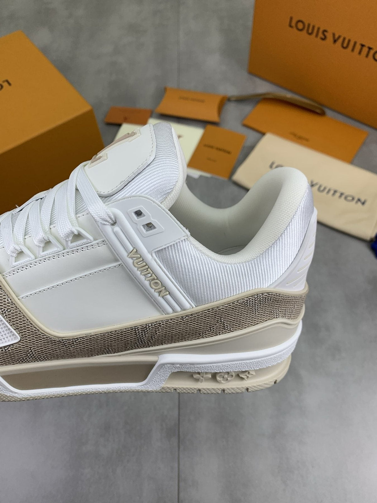 Louis Vuitton White and Beige Low-Top Sneakers — detail