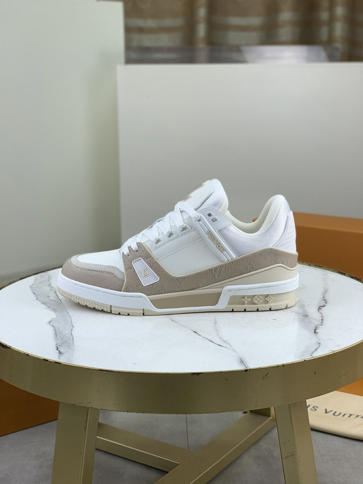 Louis Vuitton White and Beige Low-Top Sneakers — hero