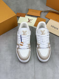 Louis Vuitton White and Beige Low-Top Sneakers — front