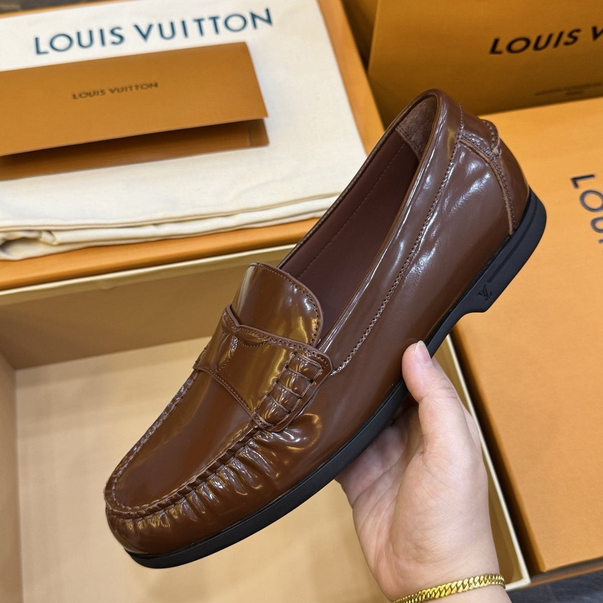 Louis Vuitton Brown Penny Loafers — model