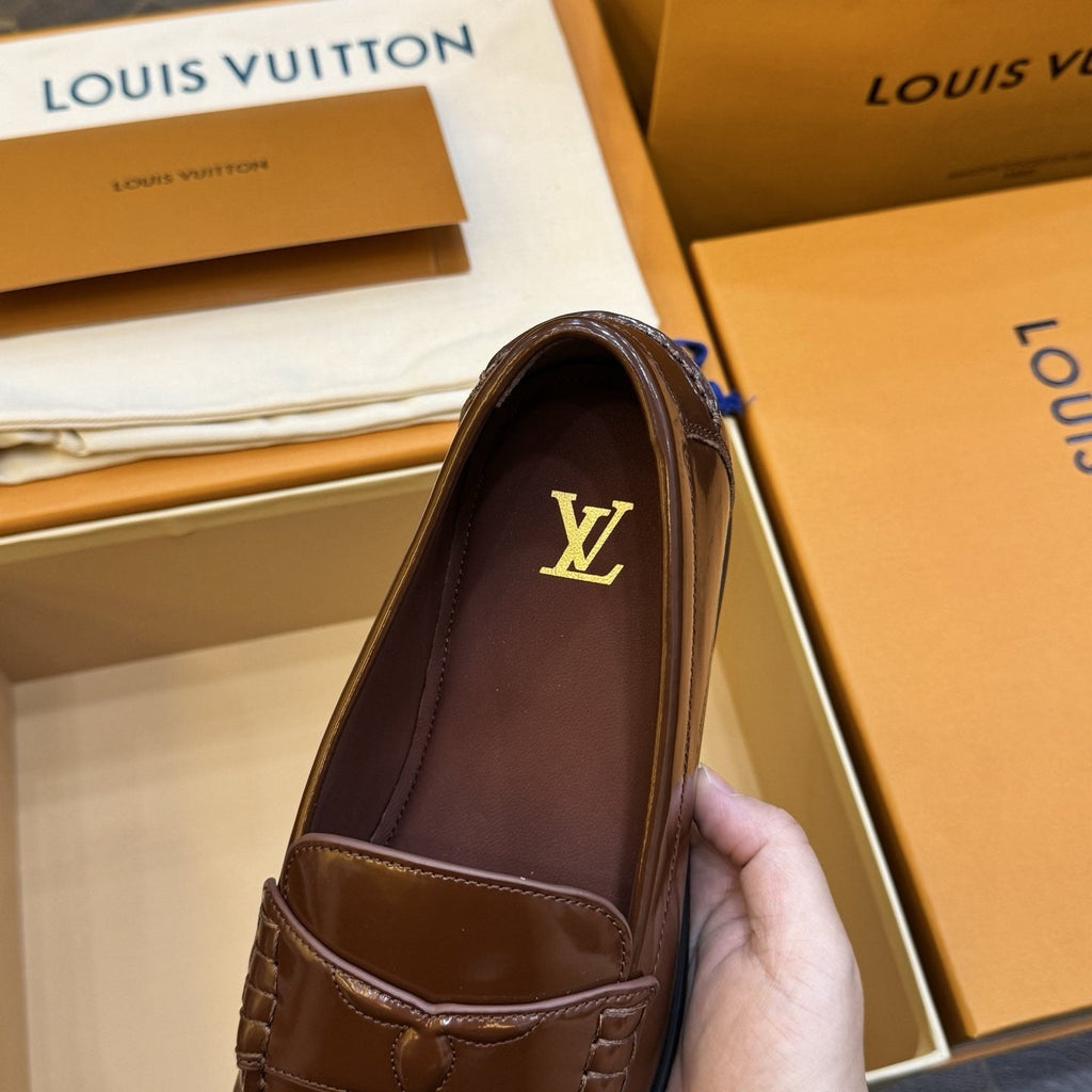 Louis Vuitton Brown Penny Loafers — model