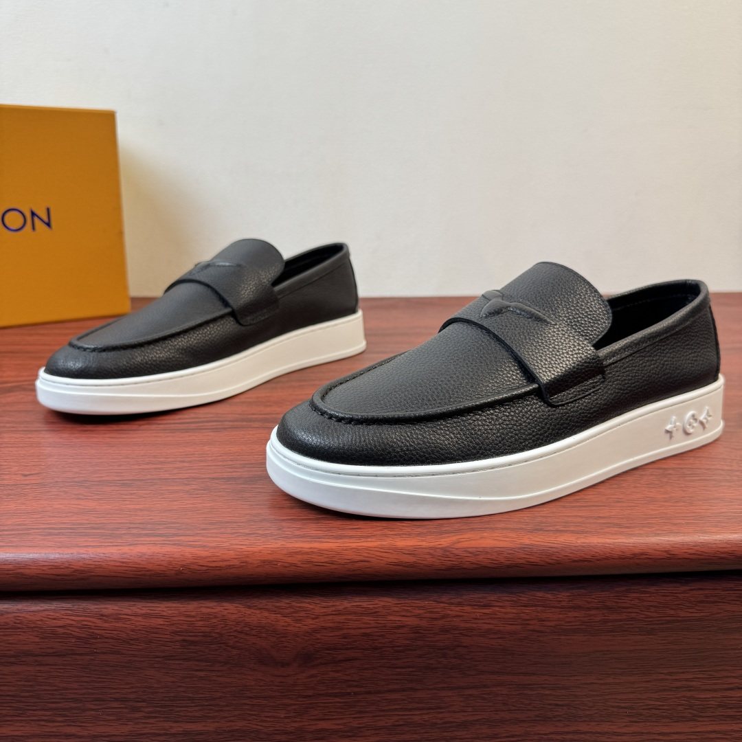 Louis Vuitton White Slip-On Loafers — side