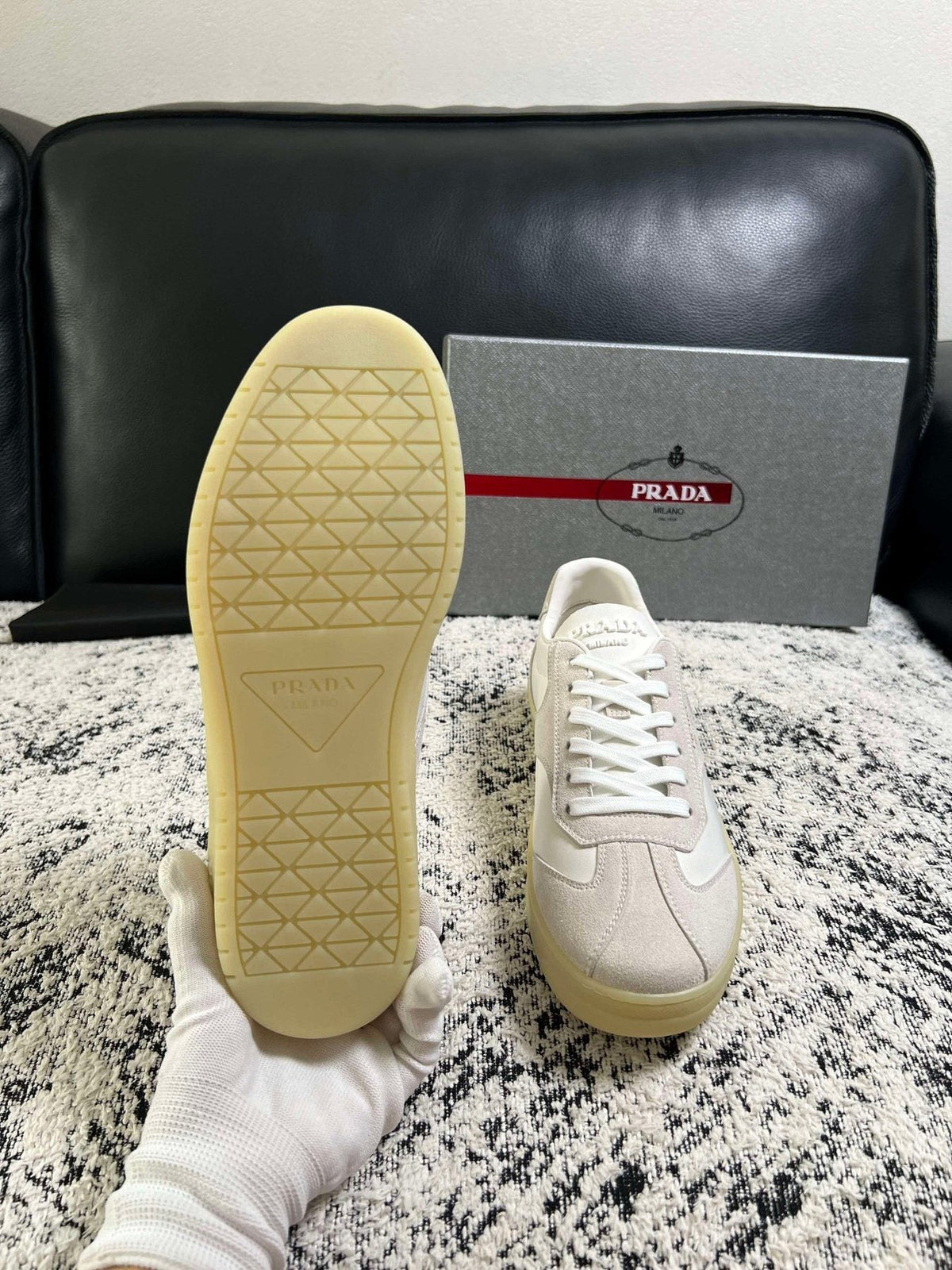 Prada Off-White Beige Low-Top Sneakers — back