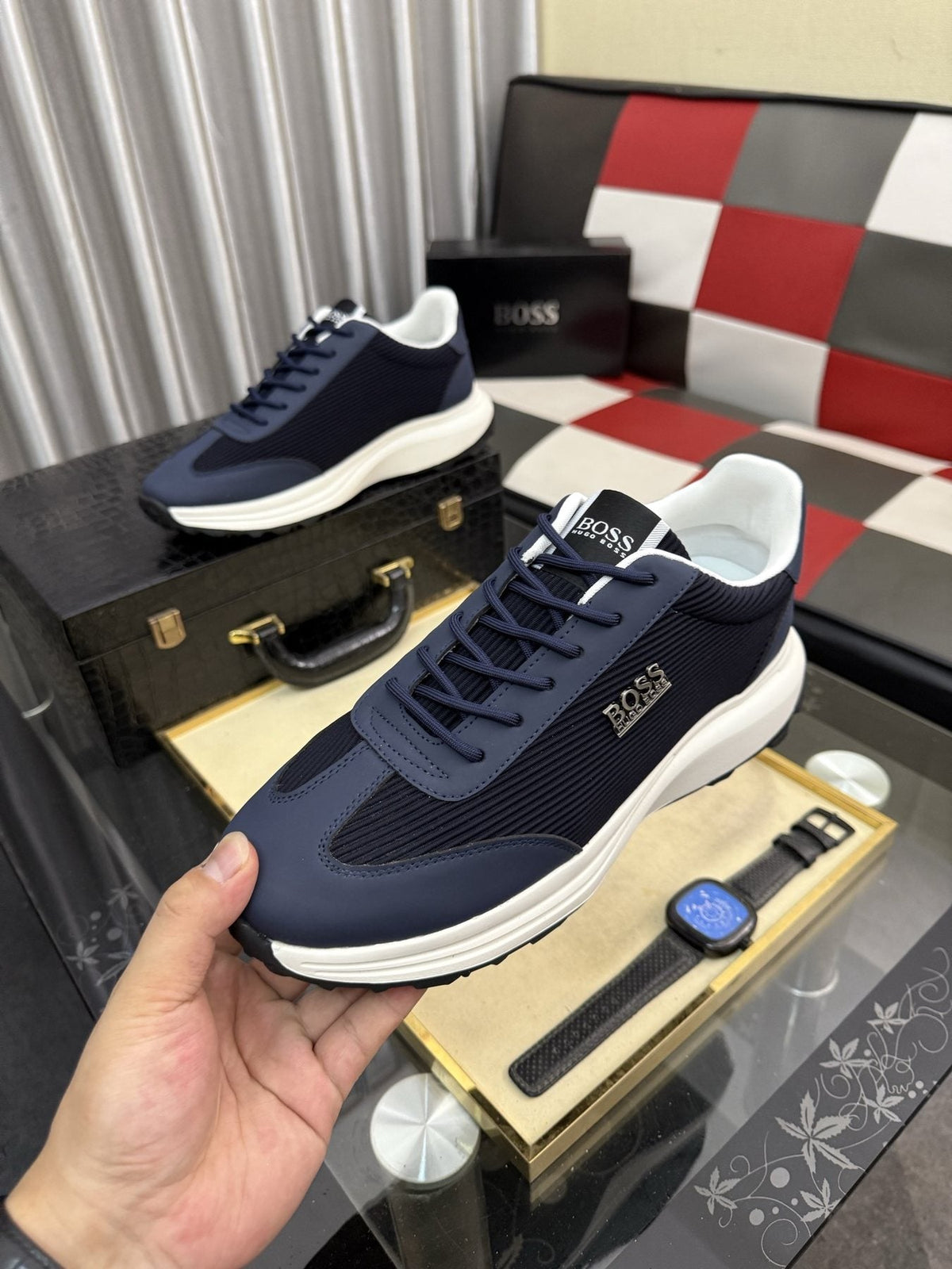 BOSS Knit-Look Low-Top Sneakers — model