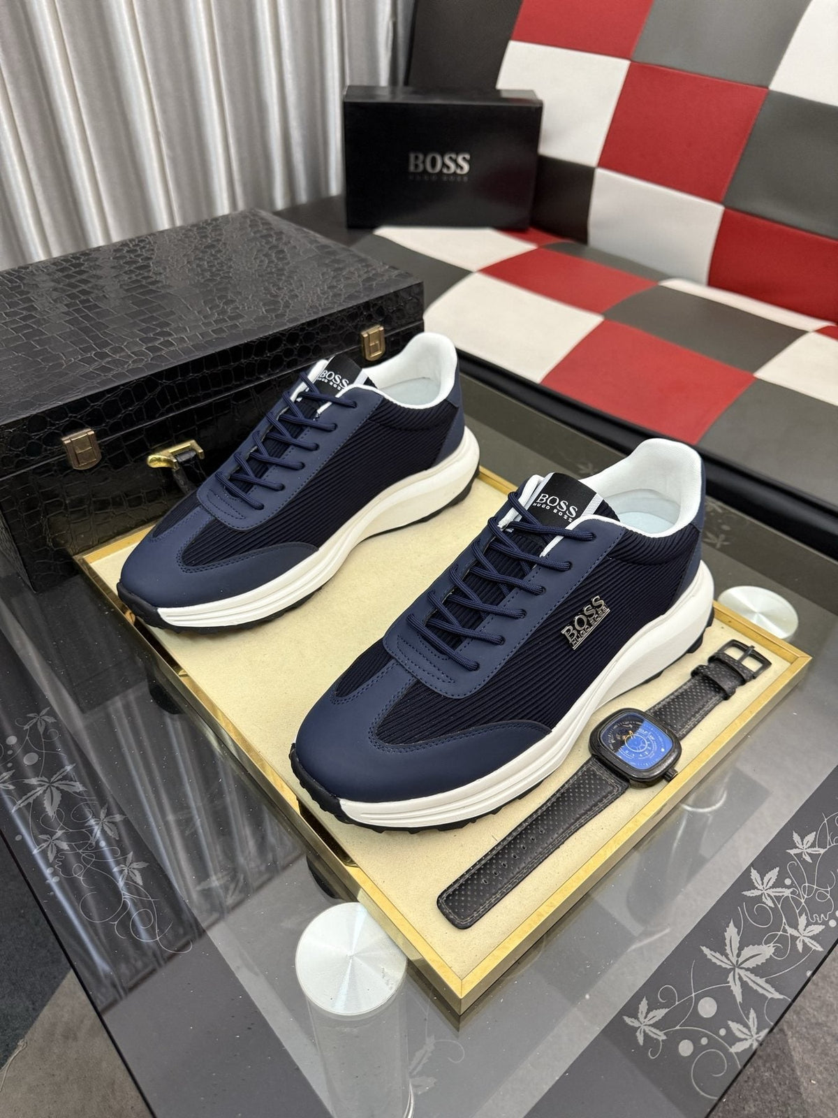 BOSS Knit-Look Low-Top Sneakers — front