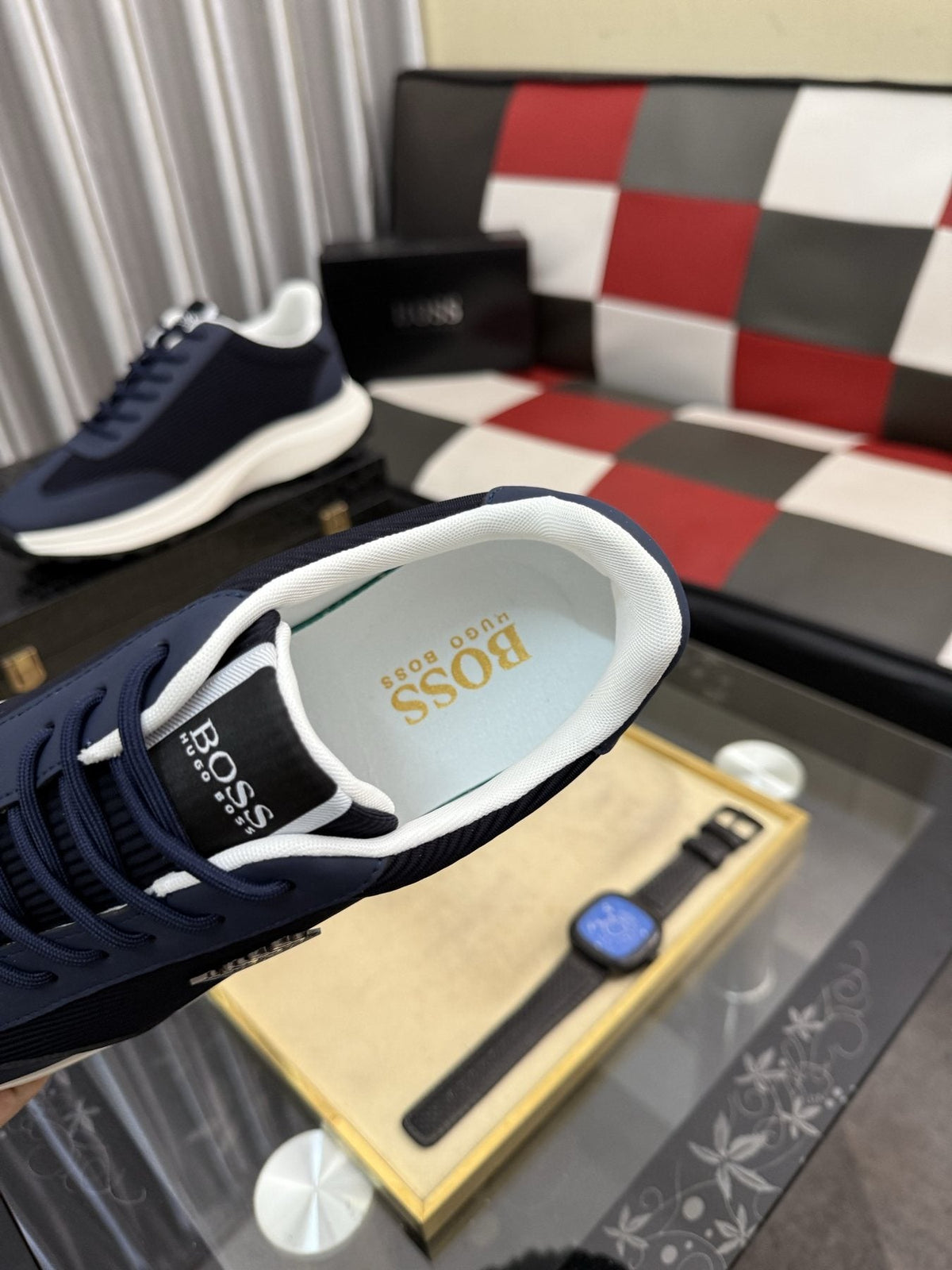 BOSS Knit-Look Low-Top Sneakers — label