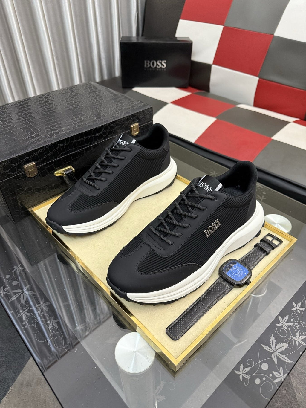 BOSS Knit-Look Low-Top Sneakers — front