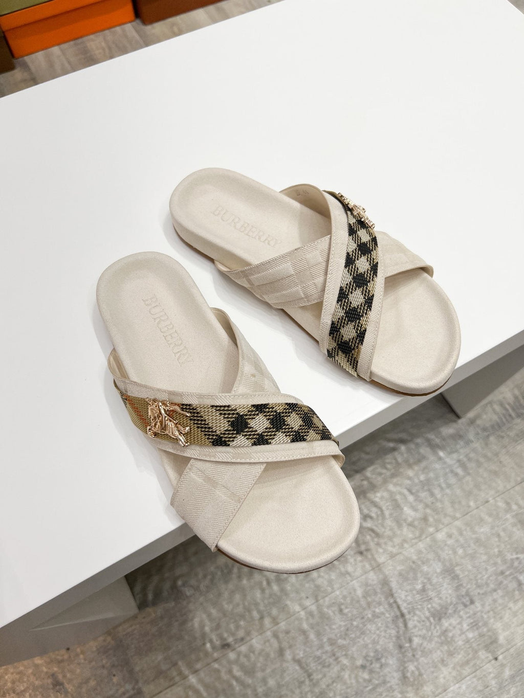 Burberry Check Cross-Strap Slide Sandals — front