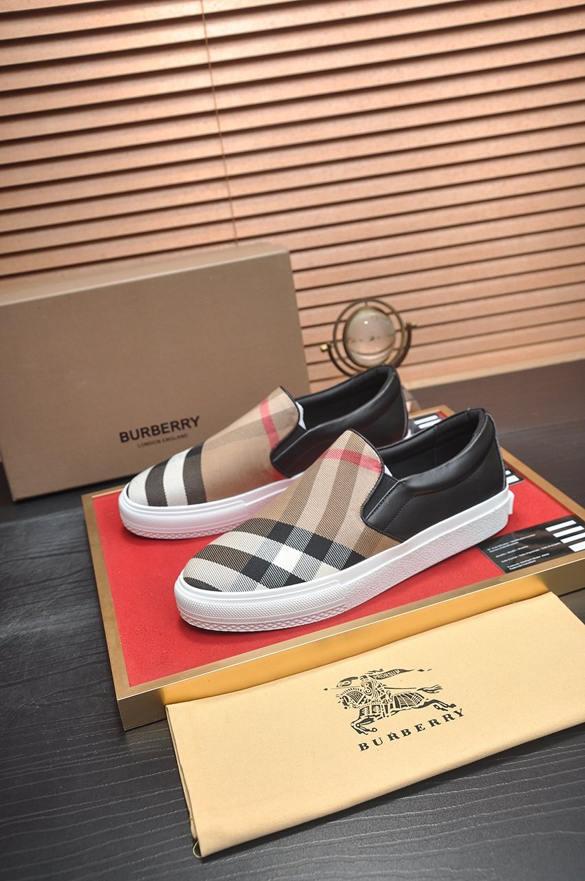 Burberry Beige Check Slip-On Sneakers — front