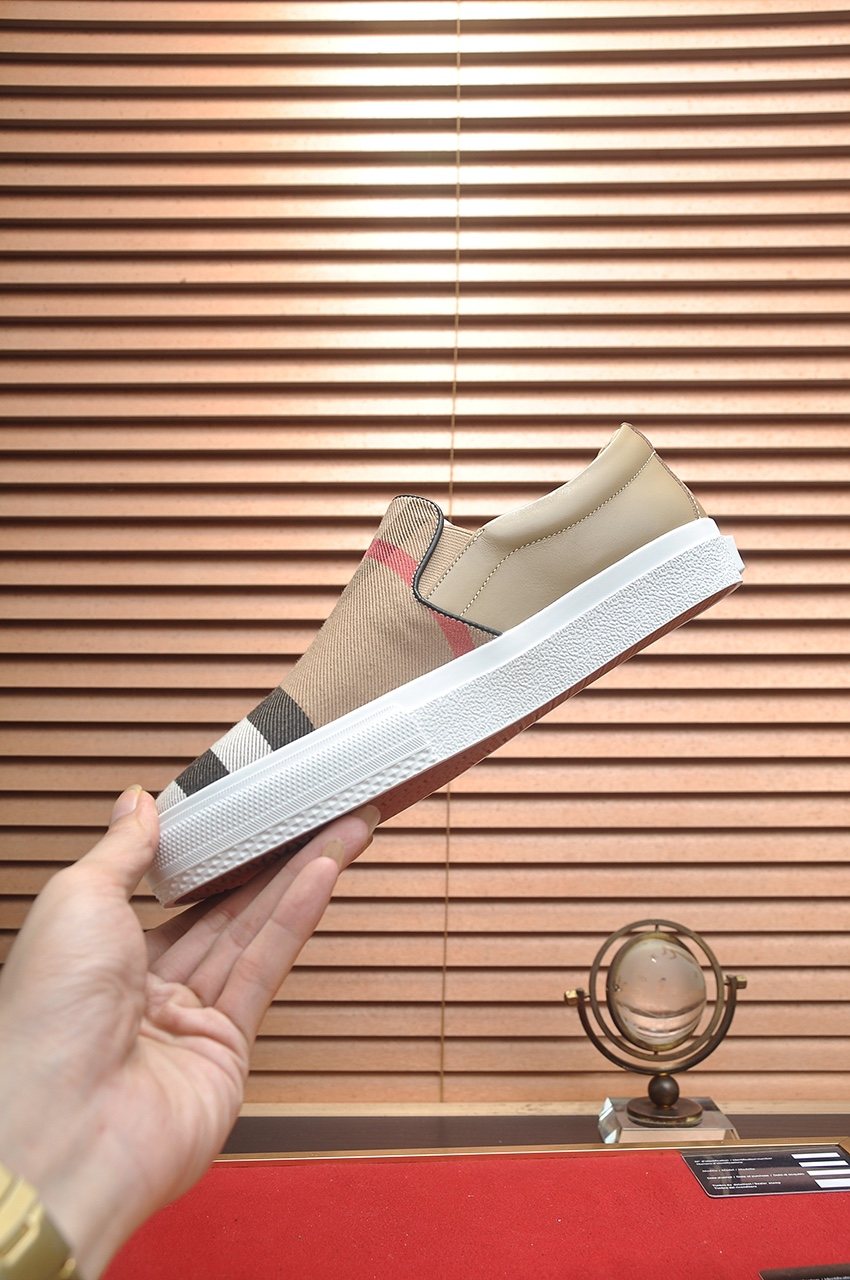 Burberry Beige Check Slip-On Sneakers — side