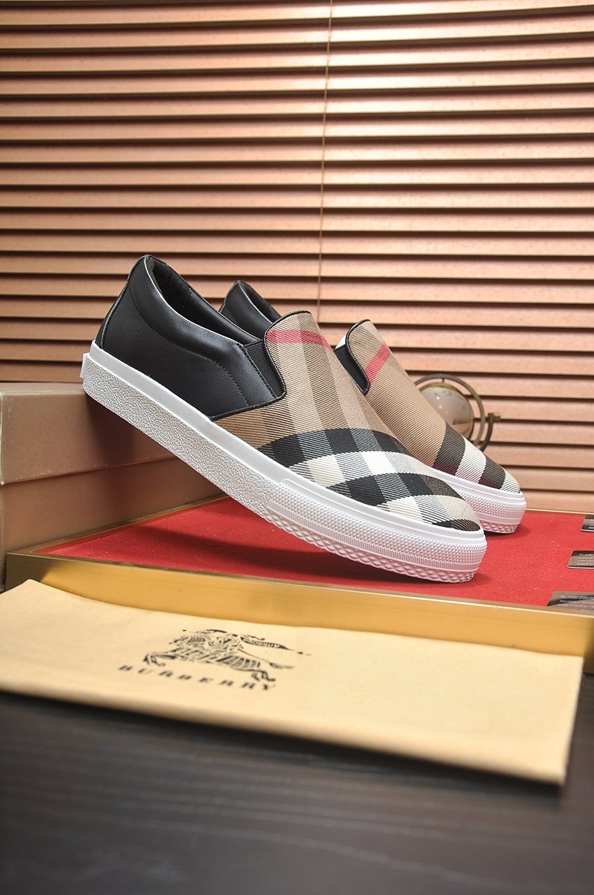 Burberry Beige Check Slip-On Sneakers — front