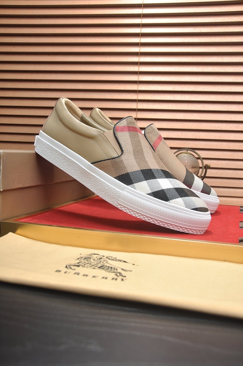 Burberry Beige Check Slip-On Sneakers — front