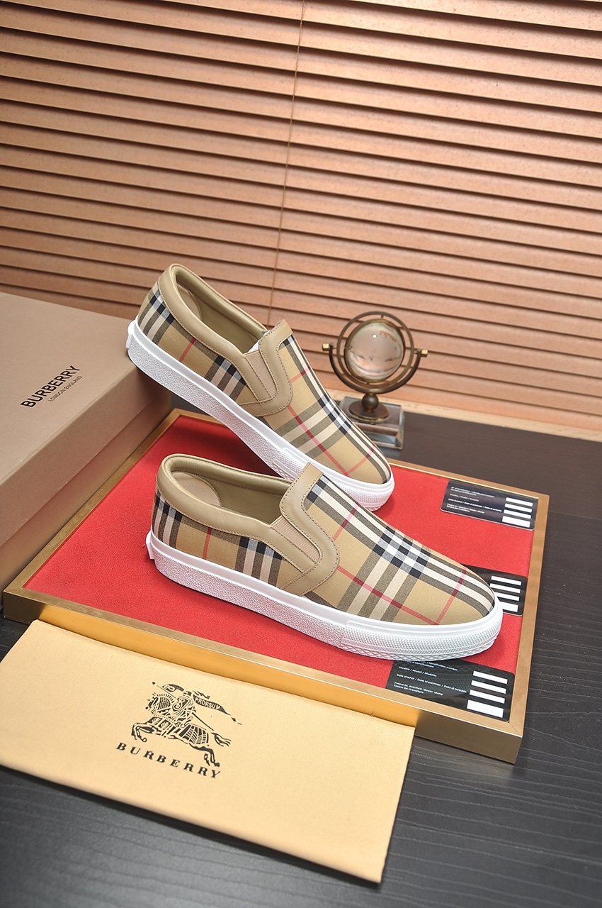 Burberry Beige Check Slip-On Sneakers — side