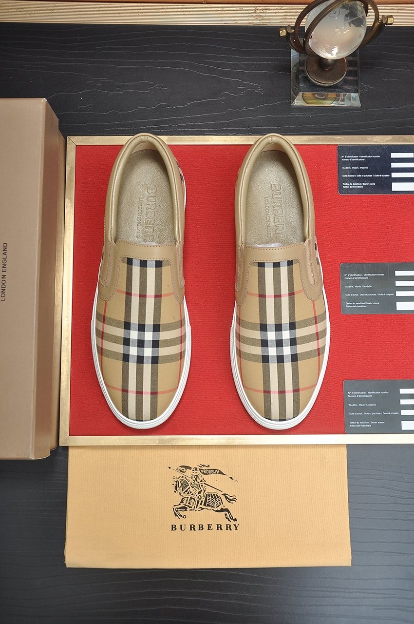 Burberry Beige Check Slip-On Sneakers — front
