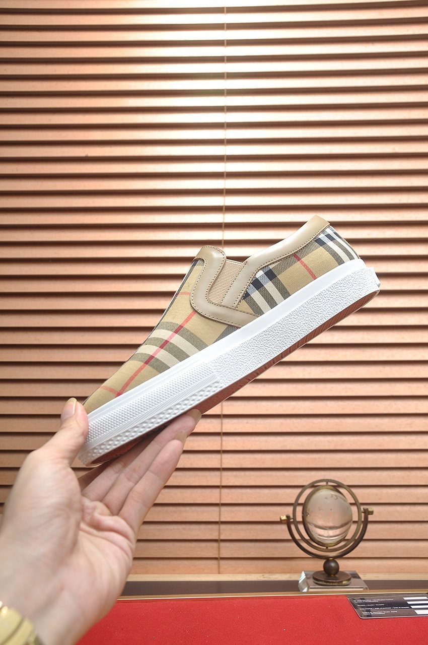 Burberry Beige Check Slip-On Sneakers — side