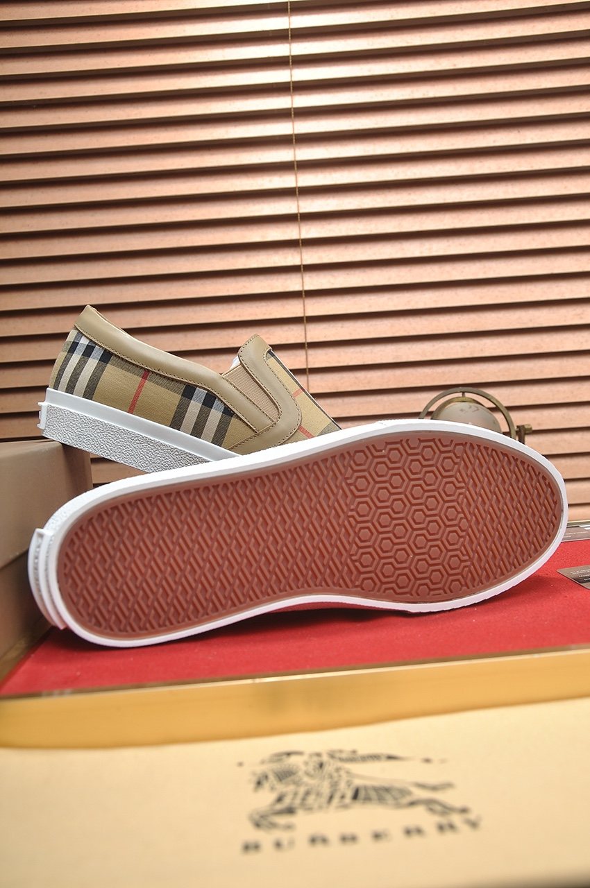 Burberry Beige Check Slip-On Sneakers — back