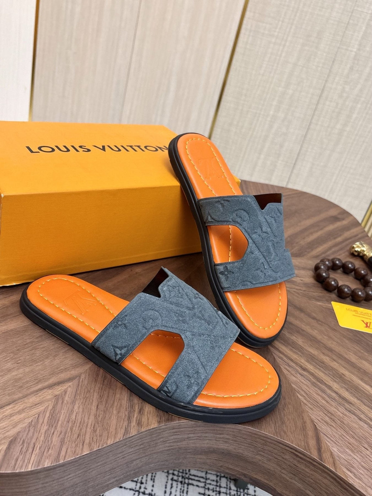 Louis Vuitton Monogram Slide Sandals — model