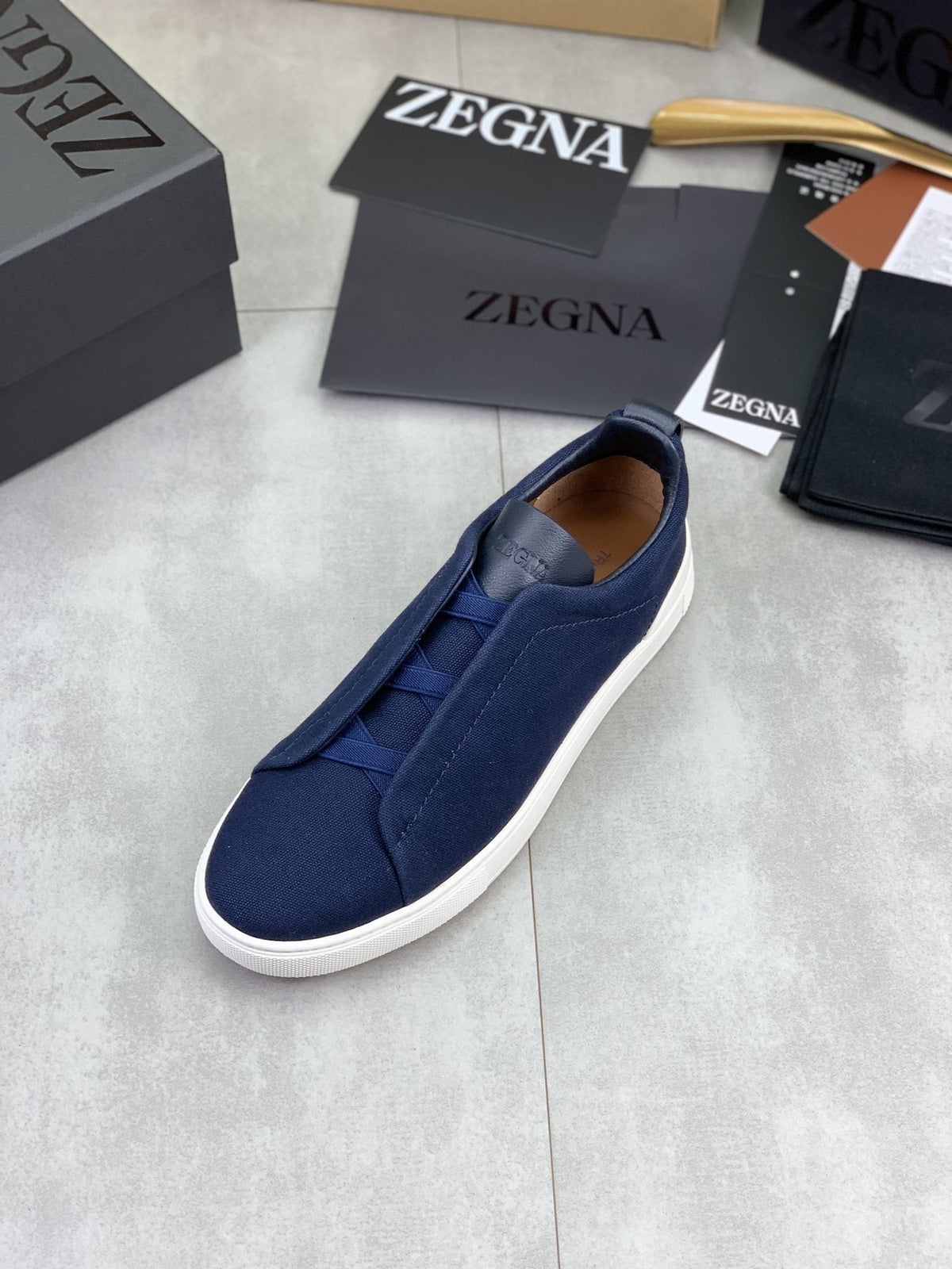 Zegna Triple Stitch Slip-On Sneakers — front