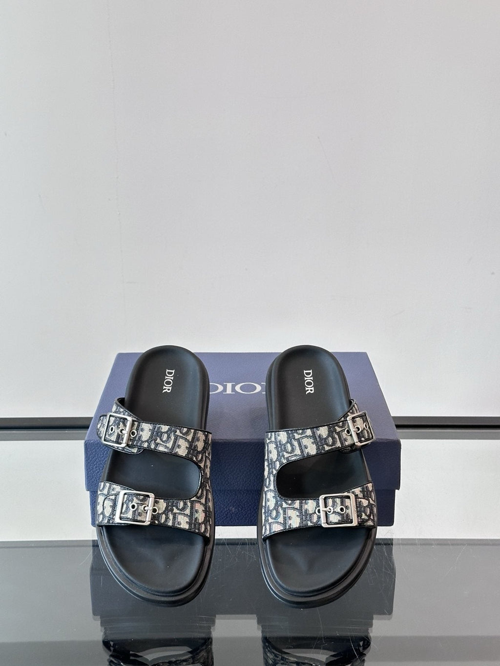 Dior Patterned Buckle Slide Sandals — front