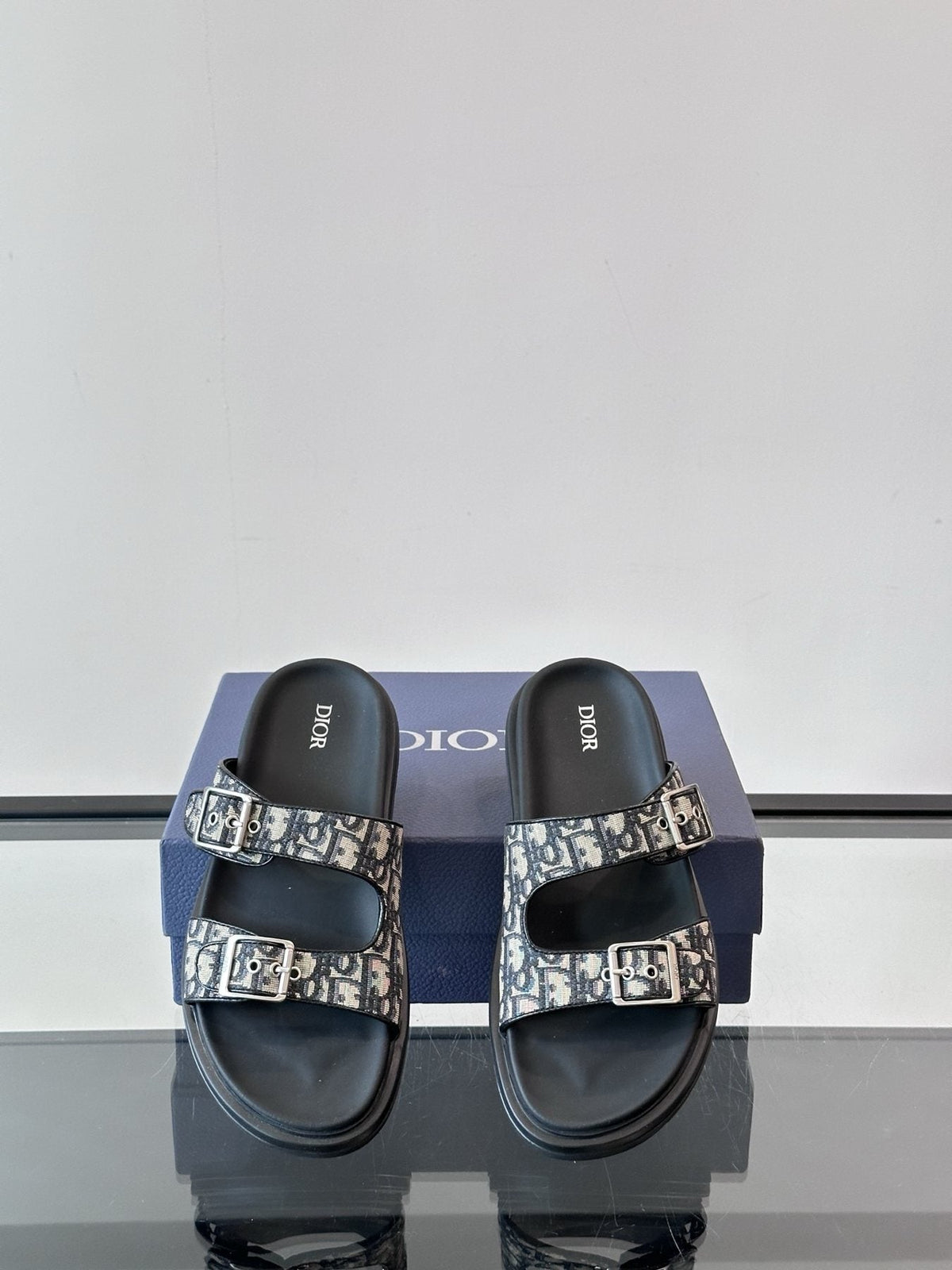 Dior Patterned Buckle Slide Sandals — front