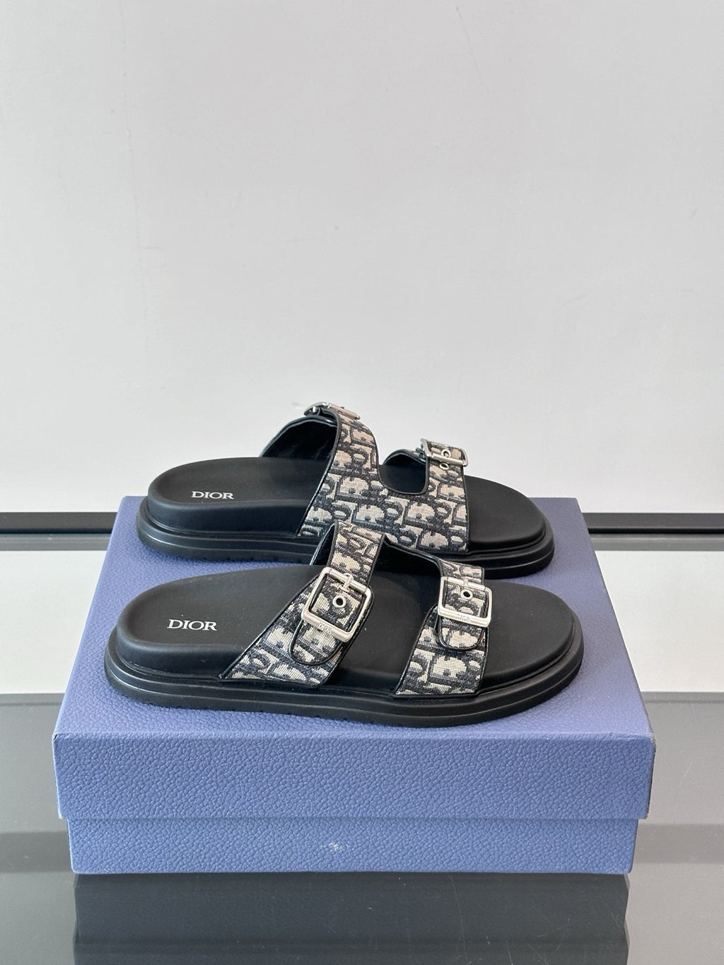 Dior Patterned Buckle Slide Sandals — side