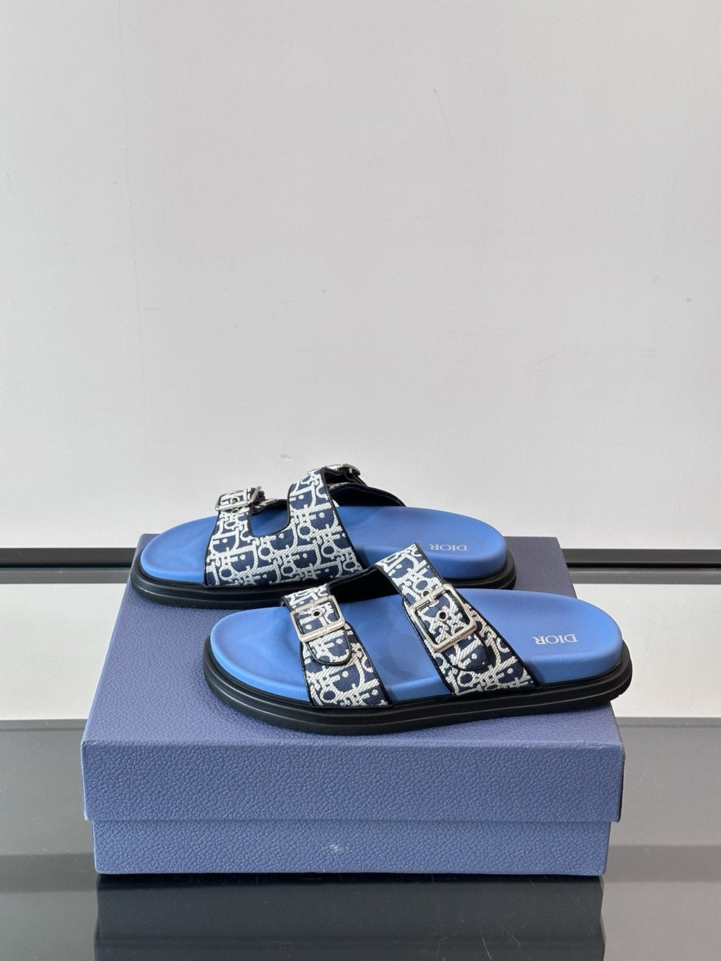 Dior Patterned Buckle Slide Sandals — side