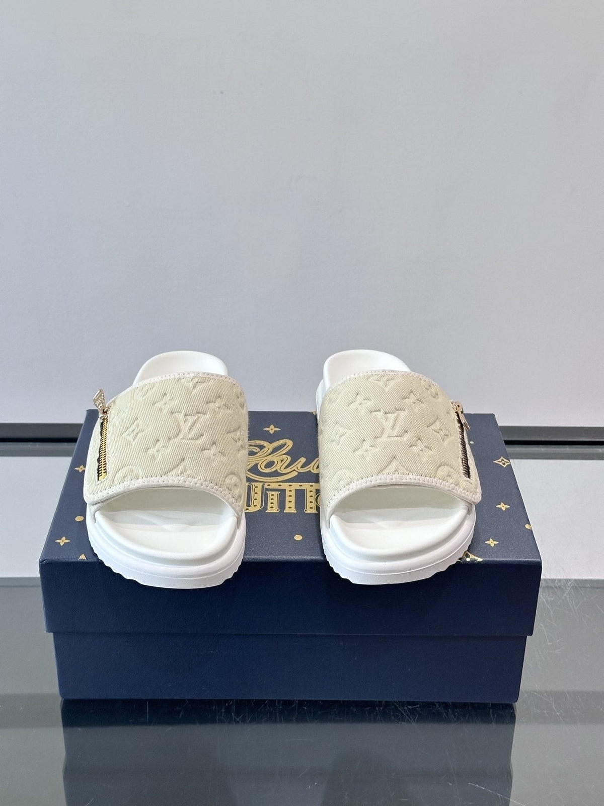 Louis Vuitton Embossed Strap Slide Sandals — front