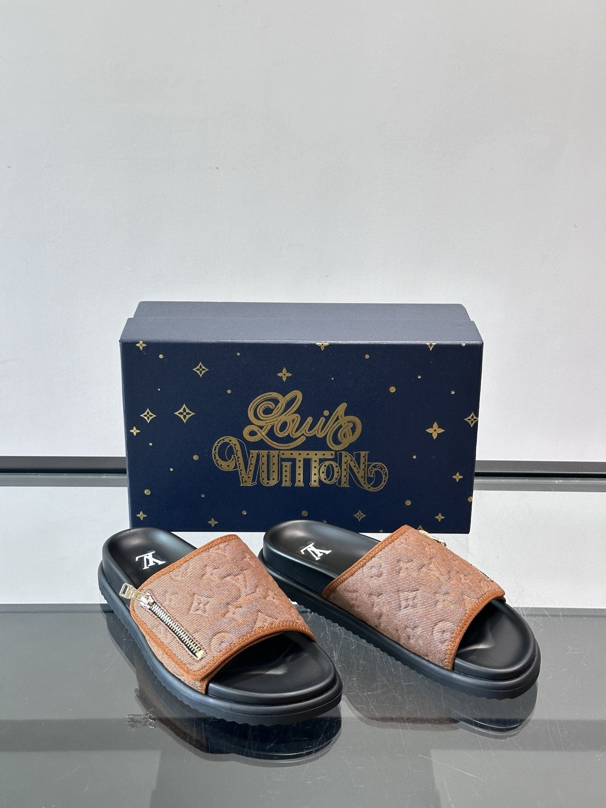 Louis Vuitton Embossed Strap Slide Sandals — front