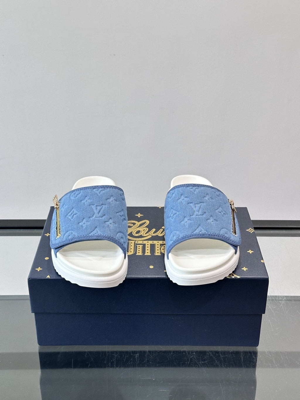 Louis Vuitton Embossed Strap Slide Sandals — front
