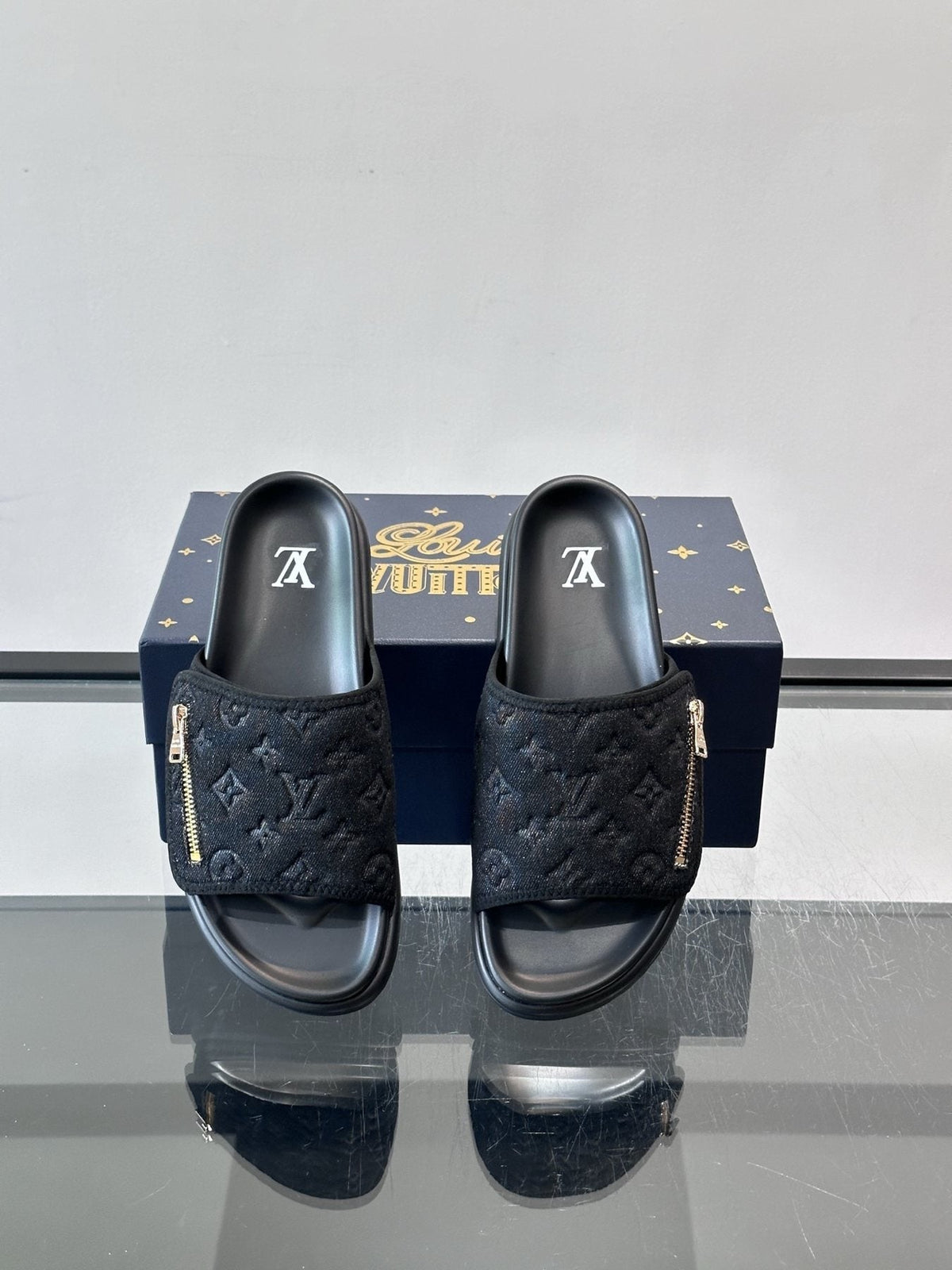 Louis Vuitton Embossed Strap Slide Sandals — front