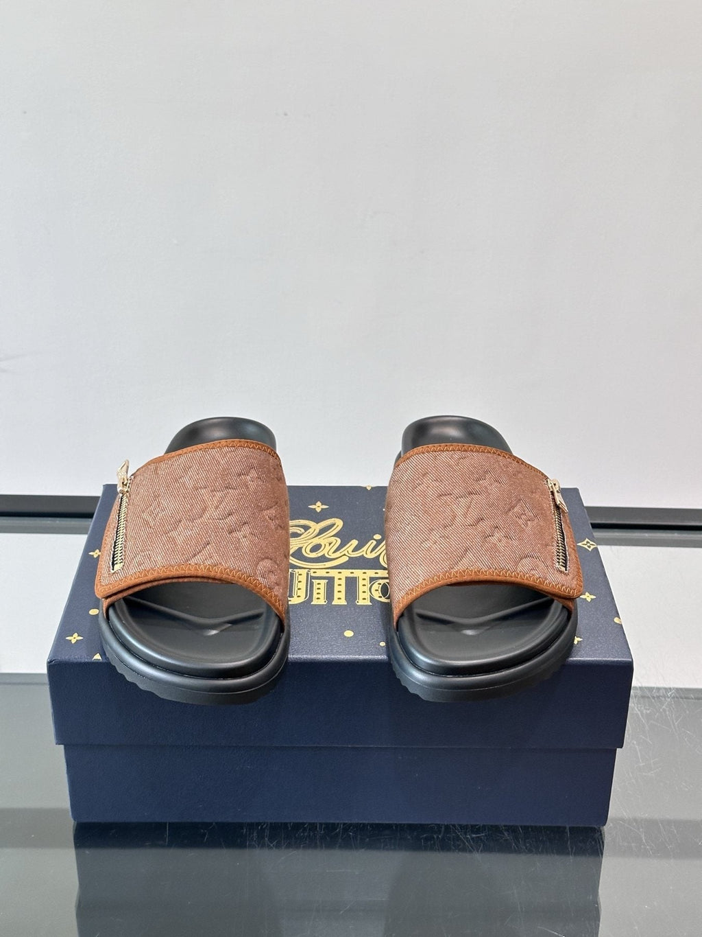 Louis Vuitton Embossed Strap Slide Sandals — front