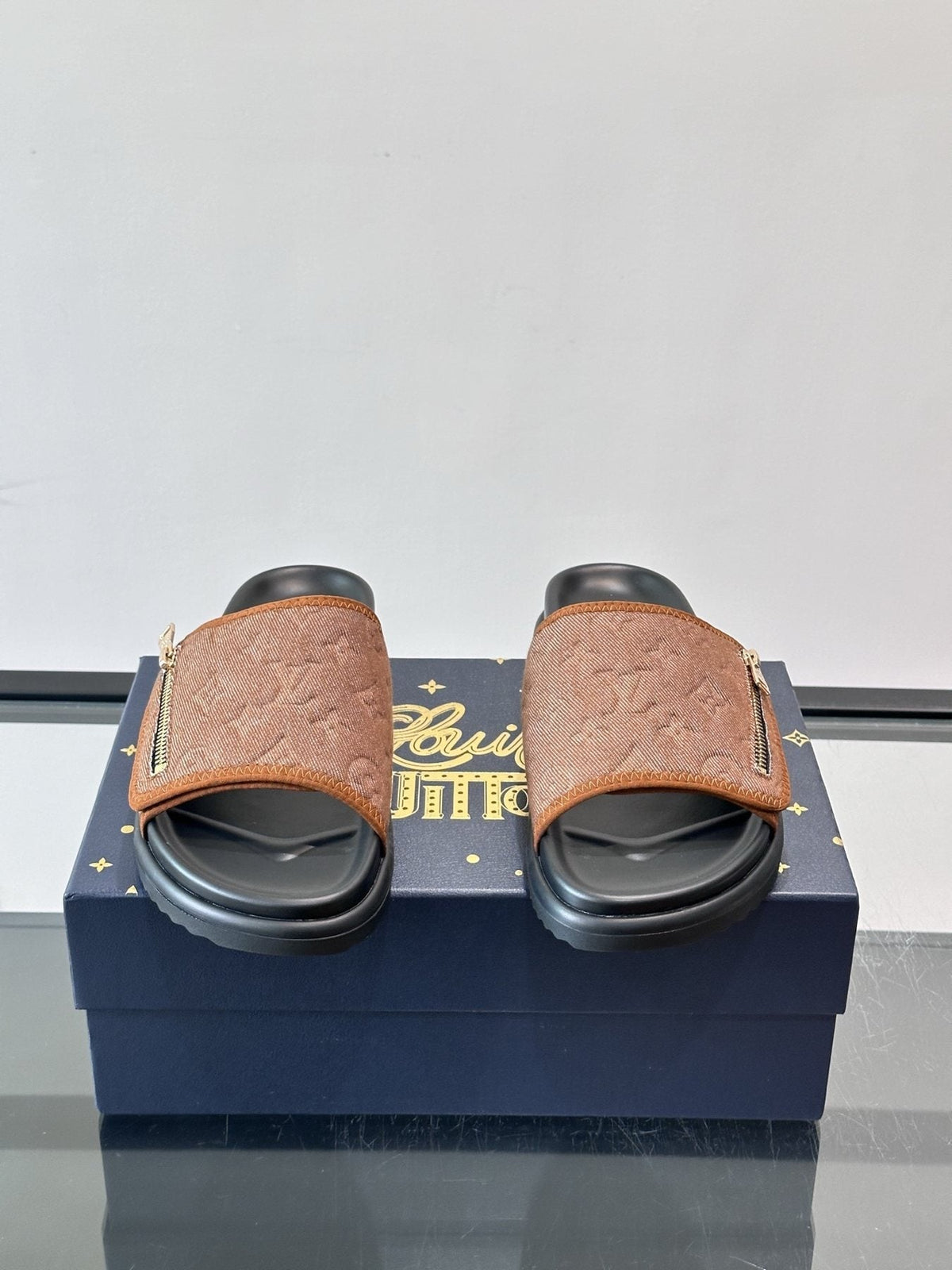 Louis Vuitton Embossed Strap Slide Sandals — front