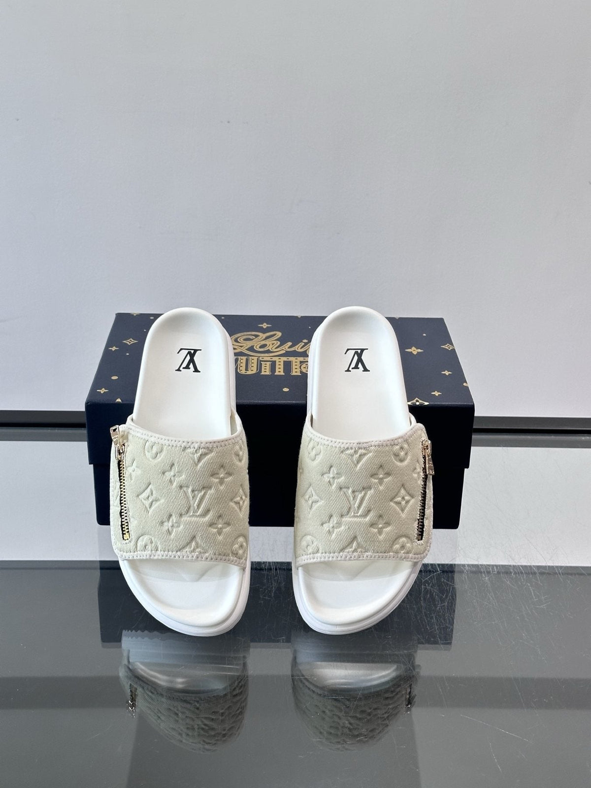 Louis Vuitton Embossed Strap Slide Sandals — front