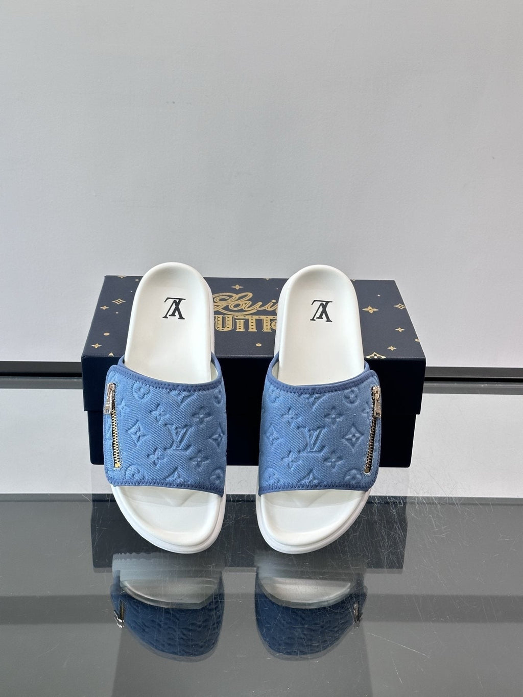 Louis Vuitton Embossed Strap Slide Sandals — front